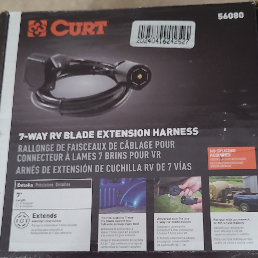 Curt 7-Way RV Blade Extension Cable 7 ft Trailer Wiring Harness